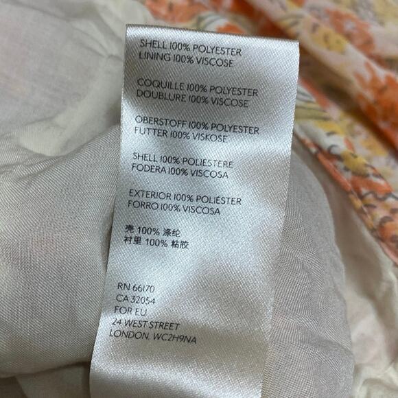 Free People Mabel Orange Floral Ruffle Ruched Cutout Long Sleeve Blouse Top XS - Picture 4 of 4